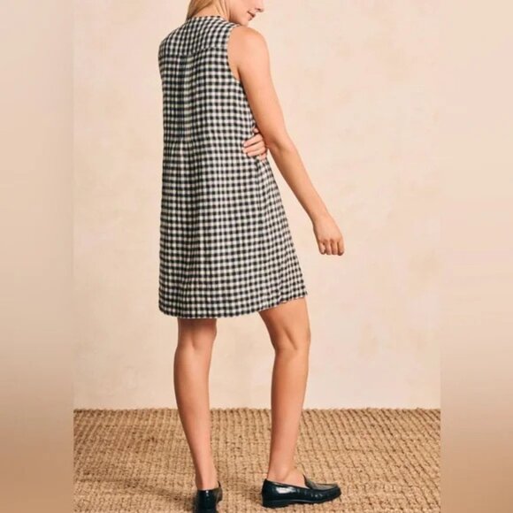Faherty Black and White Isha Moonlit Gingham Mini Dress Size Medium 41232 - Picture 4 of 13